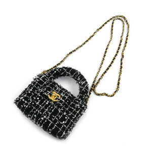 CHANEL Fabric Mini Chain Shoulder Bag, Black, AP3435, Sequins, Women's